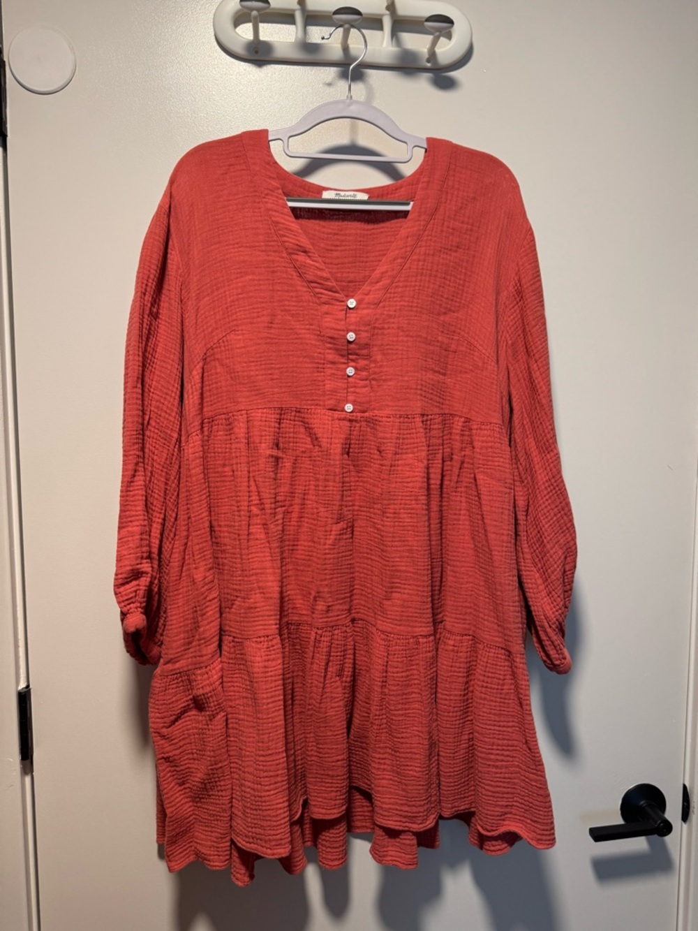 Madewell Rust Red Tiered V-Neck Button Tunic